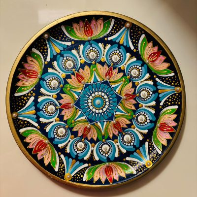 Dot Mandala Plate with Lotus Motifs