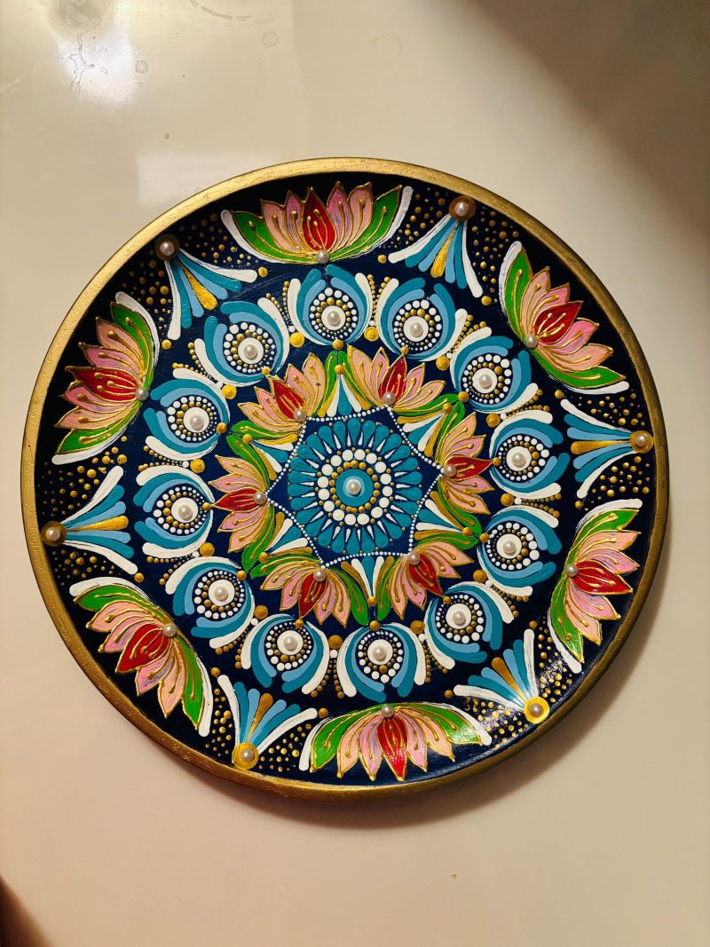 Dot Mandala Plate with Lotus Motifs