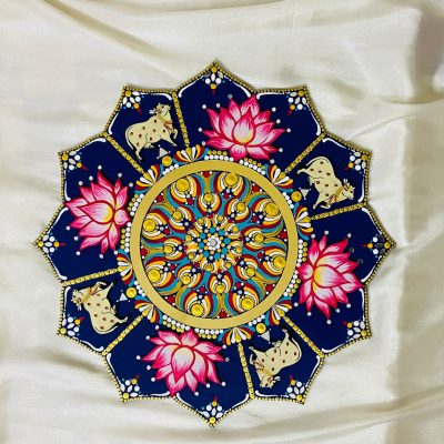 Cow and lotus floral mandala
