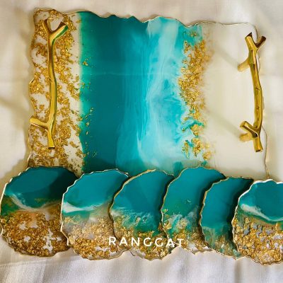 Emerald Gold Tray & coasters