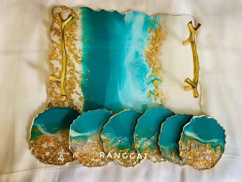 Emerald Gold Tray & coasters