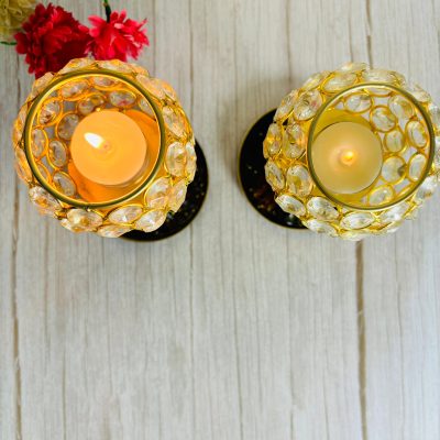 Crystal metal tealight with agate round resin plate with black