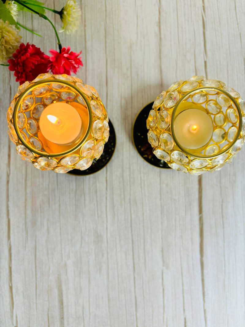 Crystal metal tealight with agate round resin plate with black
