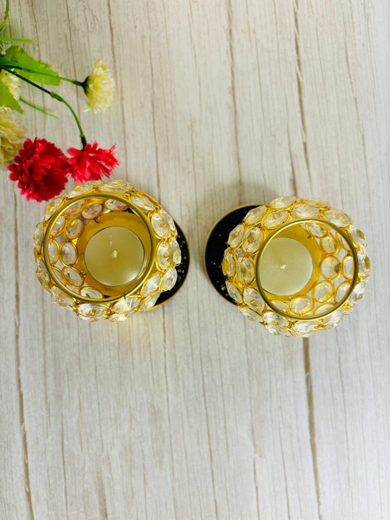 Crystal metal tealight with agate round resin plate with black - Image 2