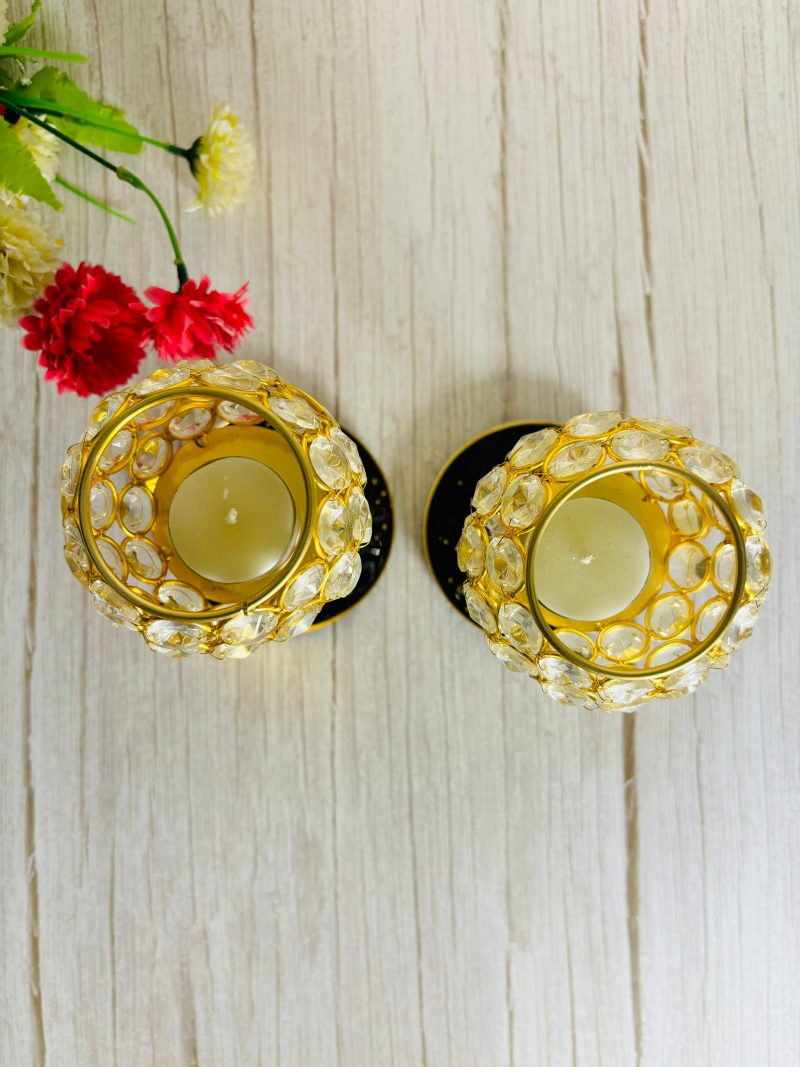 Crystal metal tealight with agate round resin plate with black - Image 4