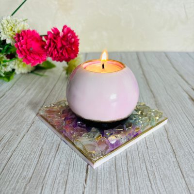 Marble ink dome shape tealight with square crystal plate