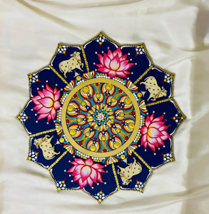 Divine Harmony: Cow & Lotus Floral Mandala by Ranggat