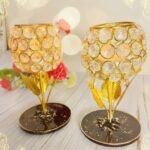 “Crystal Flower Tealight Holder with Resin Base – Elegant Home Décor”